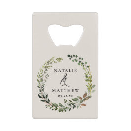 Rustige bladeren met herfst winterbruiloft creditkaart flessenopener