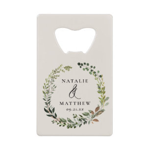 Rustige bladeren met herfst winterbruiloft creditkaart flessenopener