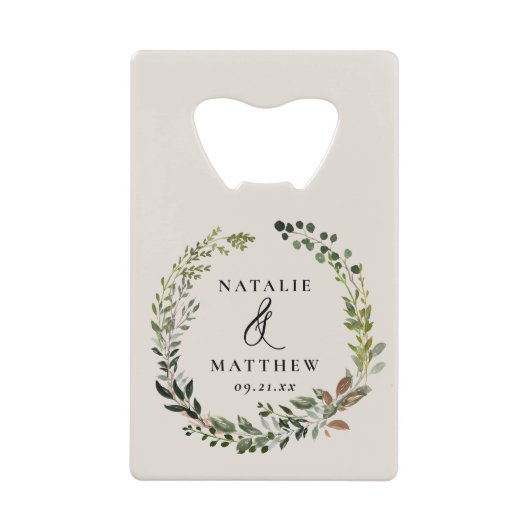 Rustige bladeren met herfst winterbruiloft creditkaart flessenopener (Voorkant)