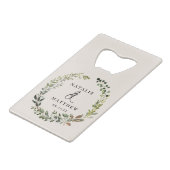 Rustige bladeren met herfst winterbruiloft creditkaart flessenopener (Voorkant Gekanteld)