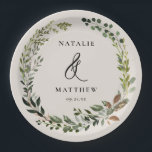 Rustige bladeren met herfst winterbruiloft papieren bordje<br><div class="desc">Rustige bladeren met grote paren noemen het ontwerp van een bruiloft. Met mooie waterverf bladerdak,  witte floralen en script handschrift. Dit moderne ontwerp is zeker om de stijl voor uw aanstaande partij te bepalen.</div>