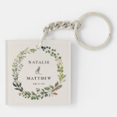 Rustige bladeren met herfst winterbruiloft sleutelhanger (Achterkant)