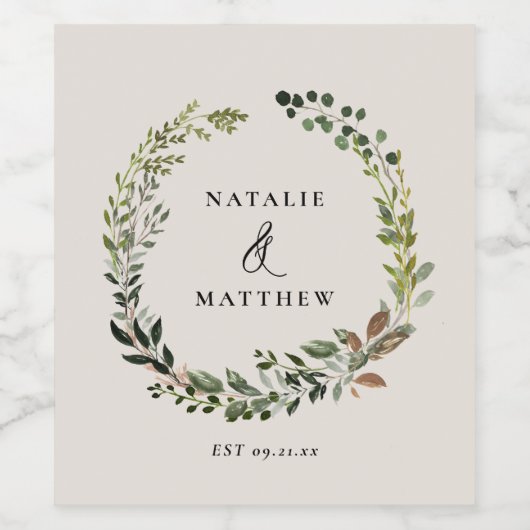 Rustige bladeren met herfst winterbruiloft wijn etiket (Enkel label)