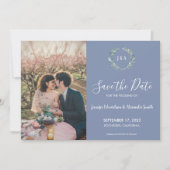 Rustige bladeren monogram foto Save the Date Kaart (Voorkant)
