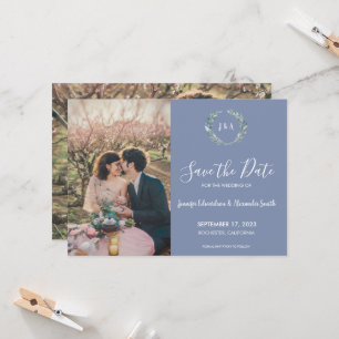 Rustige bladeren monogram foto Save the Date Kaart
