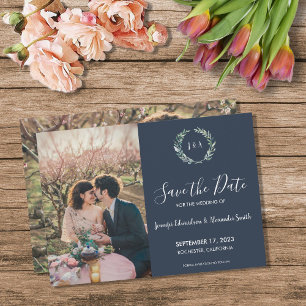 Rustige bladeren monogram foto Save the Date Kaart