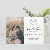 Rustige bladeren monogram foto Save the Date Kaart (Staand voorkant)