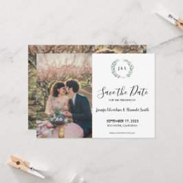 Rustige bladeren monogram foto Save the Date Kaart