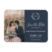 Rustige bladeren monogram foto Save the Date Magneet (Horizontaal)