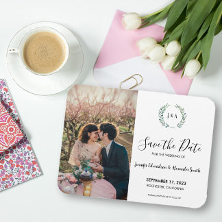 Rustige bladeren monogram foto Save the Date Magneet
