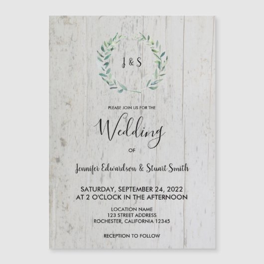 Rustige bladeren monogram magnetisch bruiloft (Voorkant)