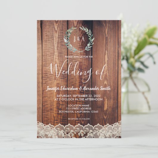 Rustige bladeren op een houtsfotobruiloft kaart (Staand voorkant)