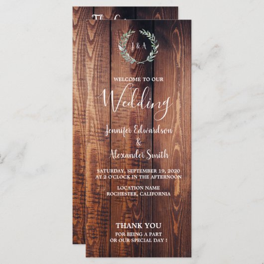 Rustige bladeren op het huwelijksprogramma voor sc programmakaart (Voorkant / Achterkant)