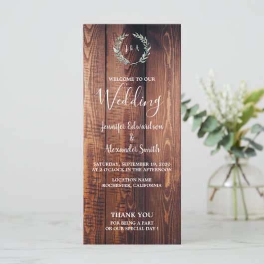 Rustige bladeren op het huwelijksprogramma voor sc programmakaart (Staand voorkant)