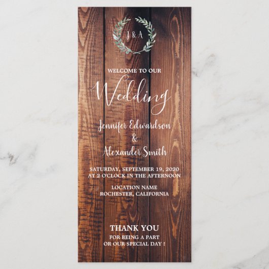 Rustige bladeren op het huwelijksprogramma voor sc programmakaart (Voorkant)