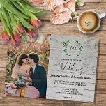 Rustige bladeren op houtoogfoto Wedding Magnetische Uitnodiging<br><div class="desc">Elegante monogram waterverf botanische bruiloft magnetische uitnodiging met je eigen foto. Voor lente, zomer, herfst, of winterhuwelijk. Groene olijftak waterverf ontwerp op schuur houten achtergrond. U kunt eenvoudig uw eigen foto toevoegen om deze zeer persoonlijk en uniek te maken, en uw eigen tekst toevoegen. Als u hulp nodig hebt, neem...</div>