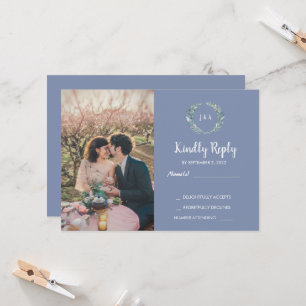 Rustige bladeren op monogram foto RSVP Wedding Kaart
