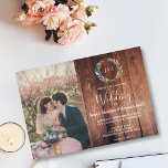 Rustige bladeren op monogram van schuur kaart<br><div class="desc">Elegant monogrammed waterverf botanische trouwuitnodiging met je eigen foto. Voor lente, zomer, herfst of winterbruiloft. Groen ontwerp van de waterverf van olijftak op de achtergrond van donkerschors. U kunt uw eigen foto gemakkelijk toevoegen om het zeer persoonlijk en uniek te maken, en uw eigen tekst toe te voegen. Als u...</div>