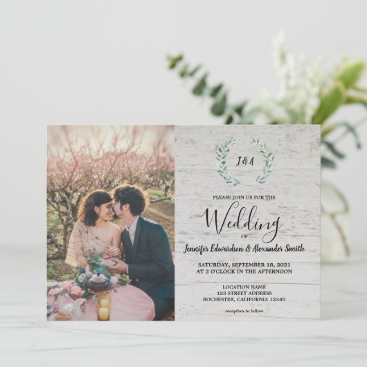 Rustige bladeren op monogram van schuur kaart (Staand voorkant)