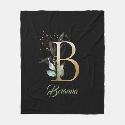 Rustige bladfolie B monogram groene eucalyptus Fleece Deken (Voorkant)