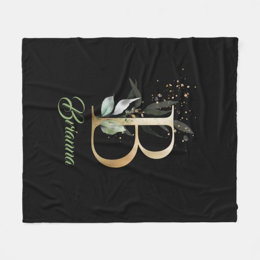 Rustige bladfolie B monogram groene eucalyptus Fleece Deken (Voorkant (Horizontaal))