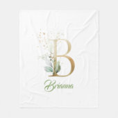 Rustige bladfolie B monogram groene eucalyptus Fleece Deken (Voorkant)