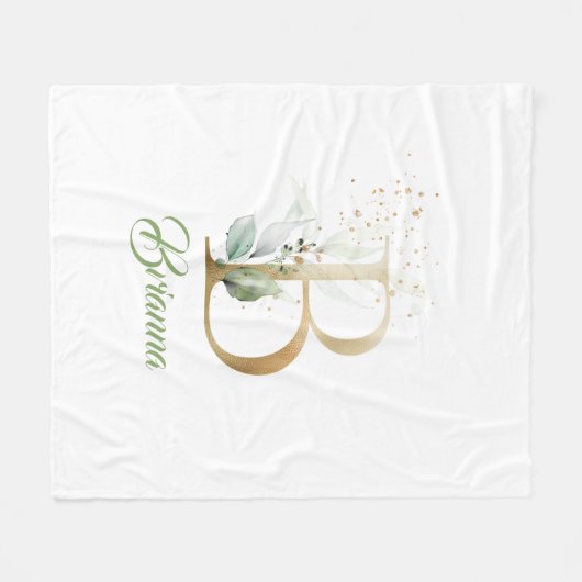 Rustige bladfolie B monogram groene eucalyptus Fleece Deken (Voorkant (Horizontaal))