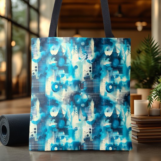 Rustige blauwe Abstracte gepersonaliseerde Canvas Tote Bag