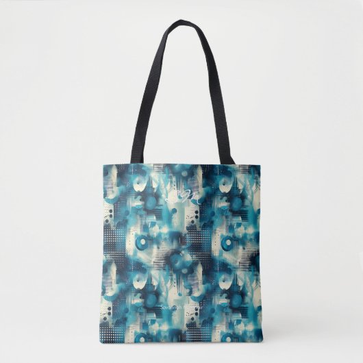 Rustige blauwe Abstracte gepersonaliseerde Canvas  Tote Bag (Voorkant)