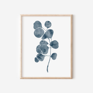 Rustige blauwe aquarel eucalyptus tak kunst poster