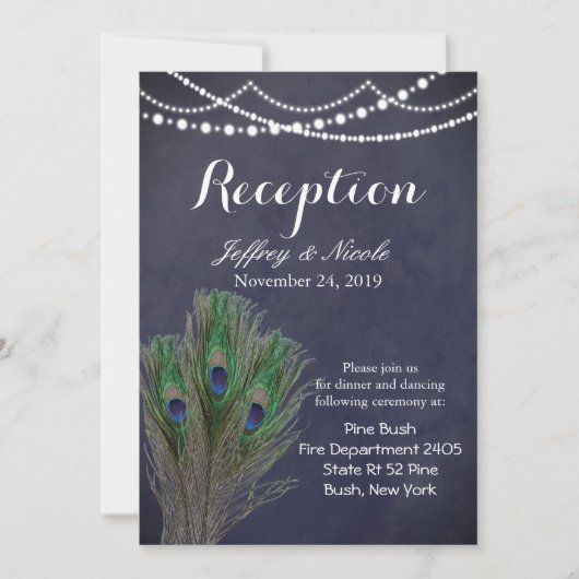 Rustige blauwe Blauwgroen feether Peacock Weddensk Kaart (Voorkant)