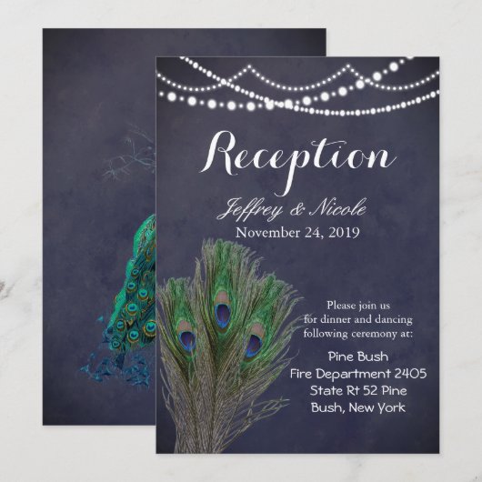Rustige blauwe Blauwgroen feether Peacock Weddensk Kaart (Voorkant / Achterkant)