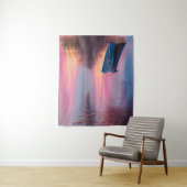 Rustige blauwe boot met roze lucht weerspiegeling wandkleed (In situ)