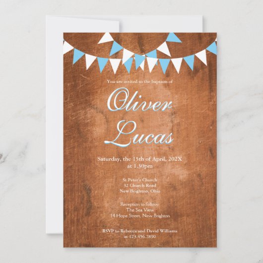 Rustige blauwe bunting doopfeest uitnodiging voor  (Voorkant)