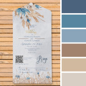 Rustige blauwe cornbloemen & Wheat Blue QR Code All In One Uitnodiging
