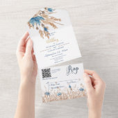 Rustige Blauwe Cornbloemen & Wheat White QR Code All In One Uitnodiging (Afscheurbaar)
