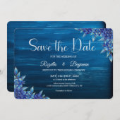 Rustige Blauwe en gouden Rozen Hout Minimalist Wed Save The Date (Voorkant / Achterkant)