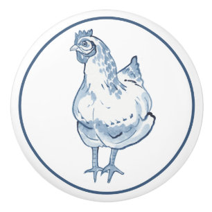 Rustige Blauwe en witte kip Hen Country Delft Keramische Knop