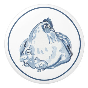 Rustige Blauwe en witte kip Hen Country Delft Keramische Knop