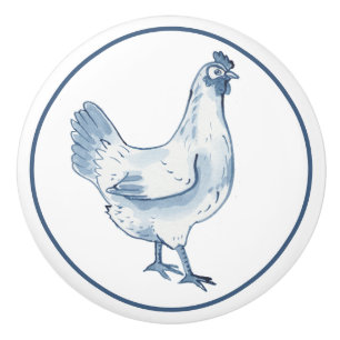 Rustige Blauwe en witte kip Hen Country Delft Keramische Knop