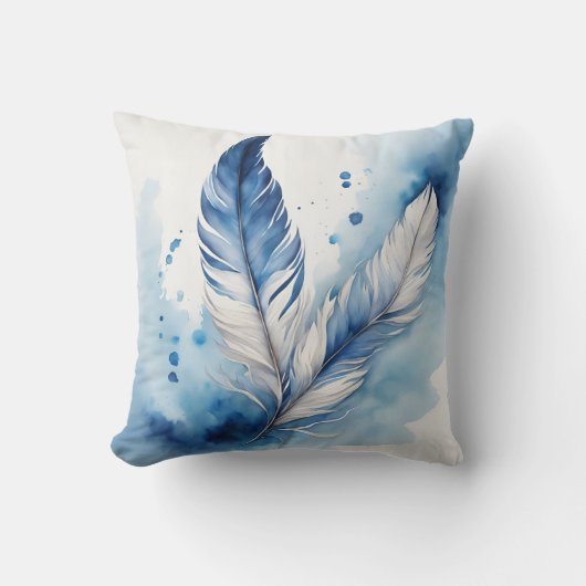 Rustige blauwe en witte veren kussen (Voorkant)