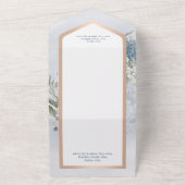 Rustige Blauwe Floral & Roos Gold Dinner All In One Uitnodiging (Buitenkant)