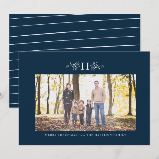 Rustige blauwe fotokaart voor marinescheepvaart op feestdagenkaart (Voorkant / Achterkant)