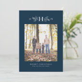 Rustige blauwe fotokaart voor marinescheepvaart op feestdagenkaart (Staand voorkant)