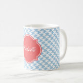 Rustige Blauwe Houndstooth Monogrammok Koffiemok (Voorkant rechts)