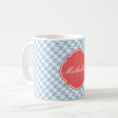 Rustige Blauwe Houndstooth Monogrammok Koffiemok (Voorkant links)