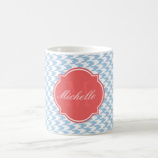 Rustige Blauwe Houndstooth Monogrammok Koffiemok (Center)