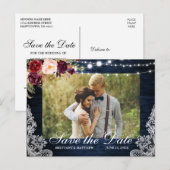 Rustige Blauwe Hout Floral Lights Sla de datum op Briefkaart (Voorkant / Achterkant)