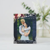 Rustige Blauwe Hout Floral Lights Sla de datum op Briefkaart (Staand voorkant)