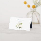 Rustige Blauwe Hout Witte Bloemen Strijdlichten Plaatskaartje (Achterkant)